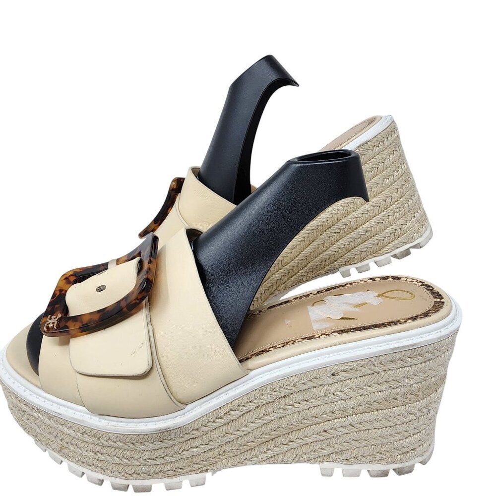 Cream Espadrille Wedge Sandals with Tortoiseshell Buckle